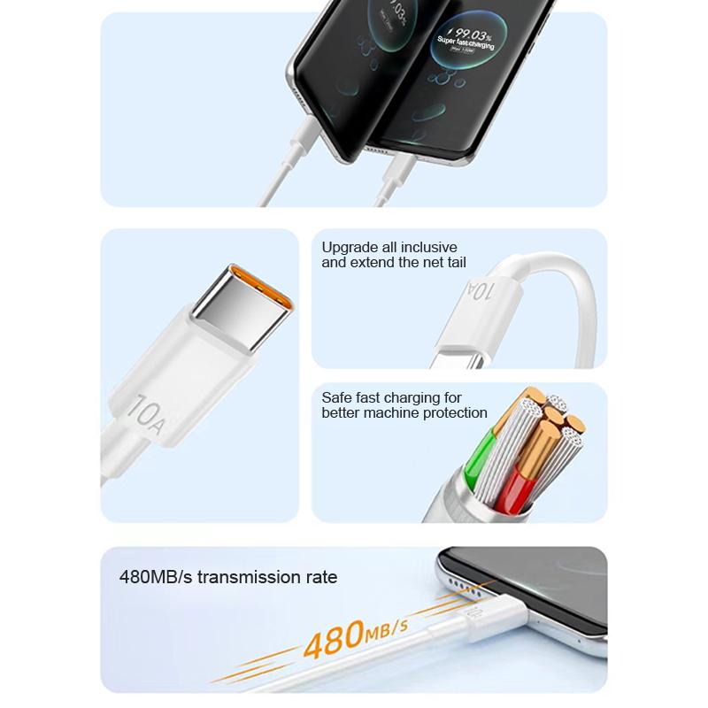 Кабель для быстрой зарядки 10А Type-C с автоматическим отключением питания, простой 2-метровый автомобильный кабель для передачи данных, подходит для Huawei, Xiaomi, Android, универсальный