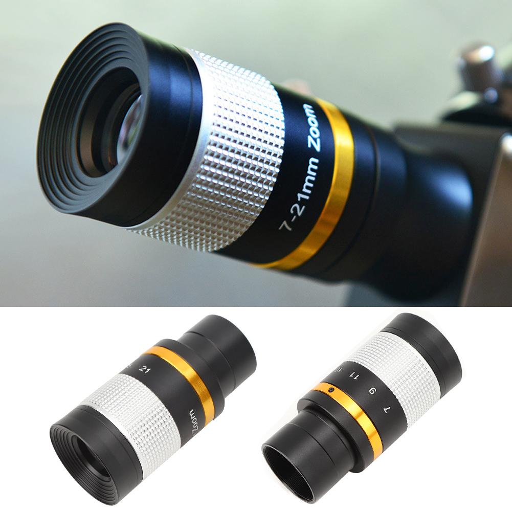 Покрытие астрономического телескопа 7-21 мм с непрерывным увеличением, окуляр 1,25 дюйма, 31,7 мм, серебристый