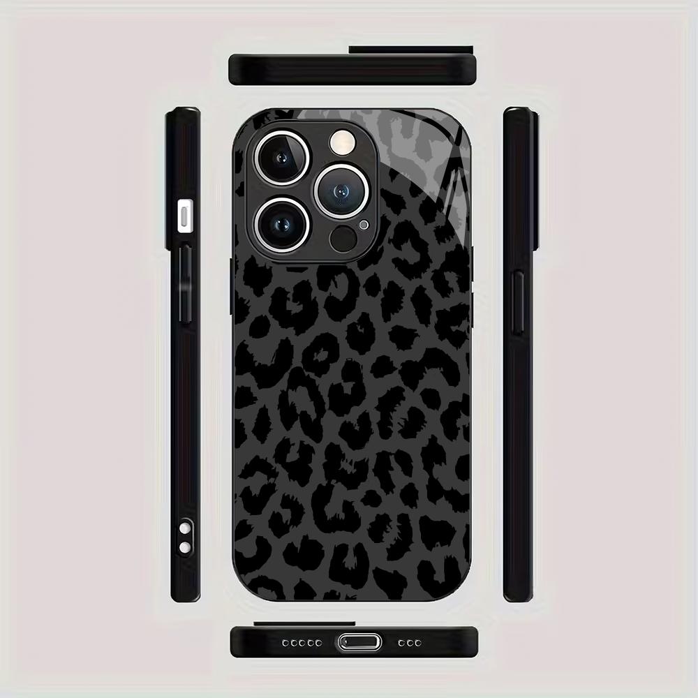 Стеклянный чехол для телефона с принтом черного леопарда для iPhone 17Promax противоударный 16 15 14 13 12 11 Pro/ Max /Plus ударопрочная задняя крышка