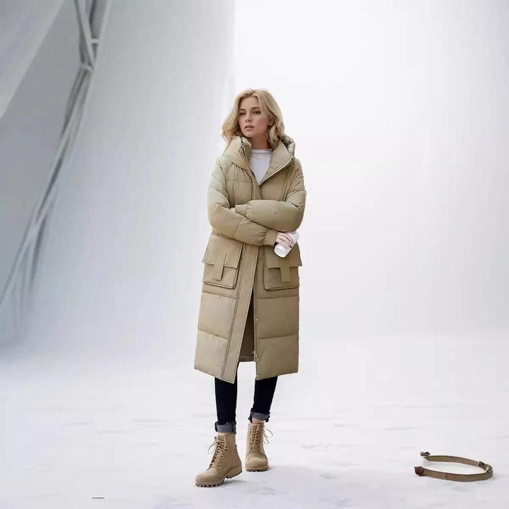 Новая длинная зимняя куртка парка макси длинное женское пальто повседневное свободное пальто женская одежда верхняя одежда пух хлопок капюшон пух