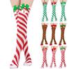 Women's Bowknot Christmas Stockings With Pom-poms Stripes Pattern Knee-high Over-the-knee Socks