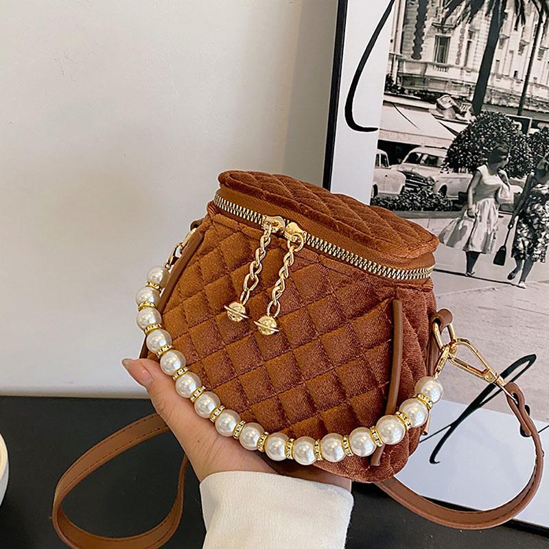 Нежная бархатная высококачественная красная жемчужная сумочка, модный дизайн, роскошная мини-сумка-ведро, женская новая сумка через плечо