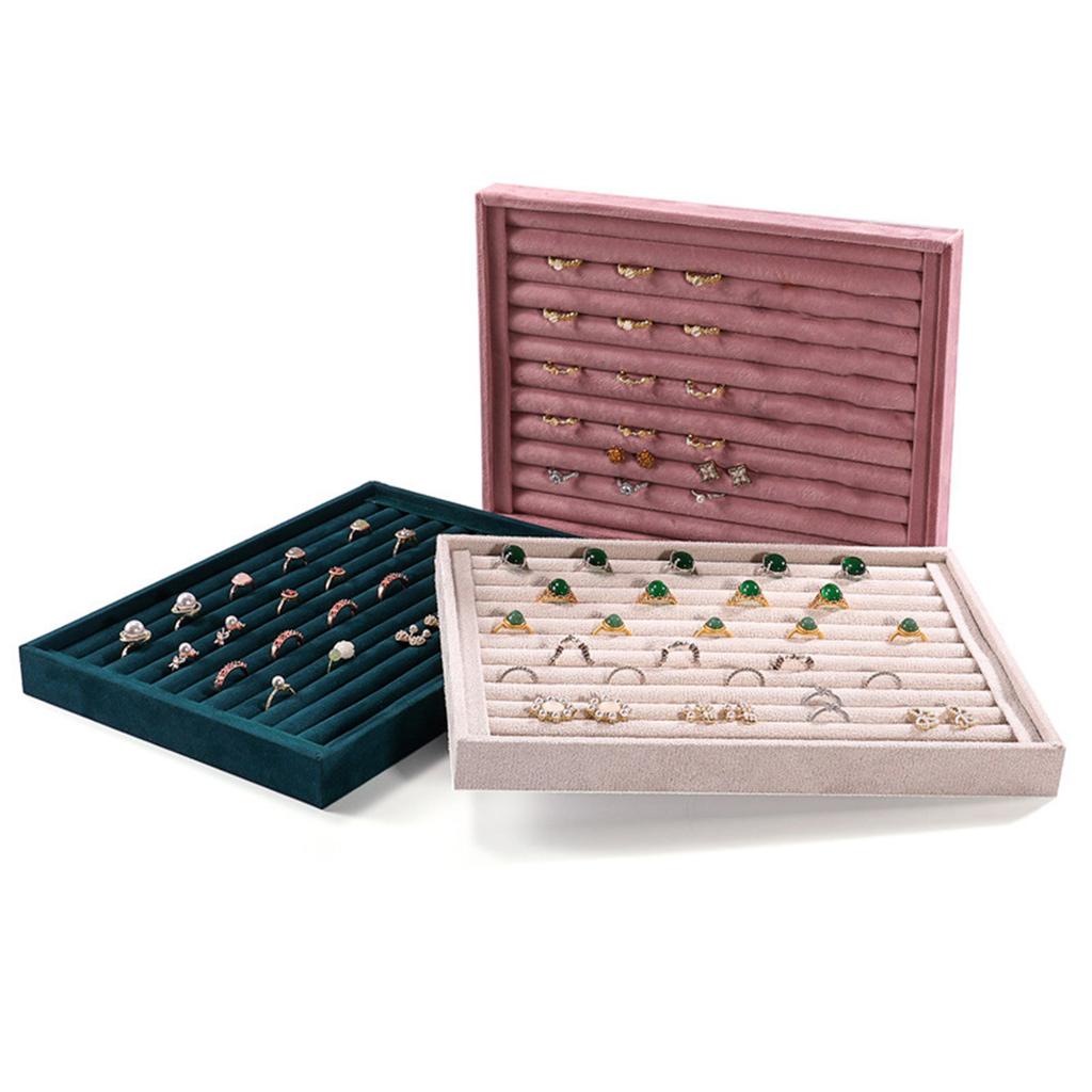 Stackable Velvets Jewelry Organizer Tray for Drawer Storage Rings Display Stand Earrings Bracelets Necklaces Holder