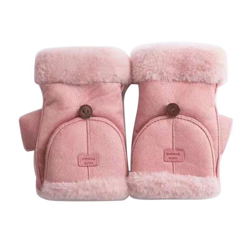 Winter Cycling Gloves Suede Warm Gloves Flip Cover Half Finger