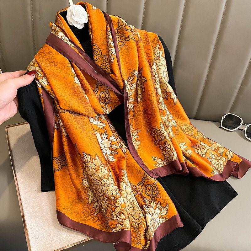 Smooth Silk Scarf for Women Floral Print Elegant Pashmina Scarfs Female Foulard Hijab Luxury Shawls Beach Lady Stoles Scarve