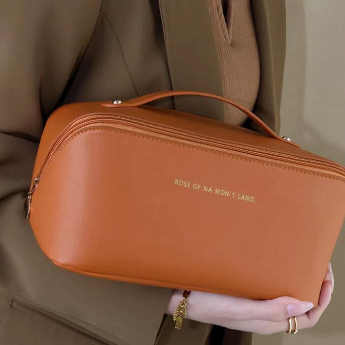 Кожаная дорожная косметичка большой вместимости, портативный женский косметичка, водонепроницаемый многофункциональный органайзер для туалетных принадлежностей, сумка для хранения