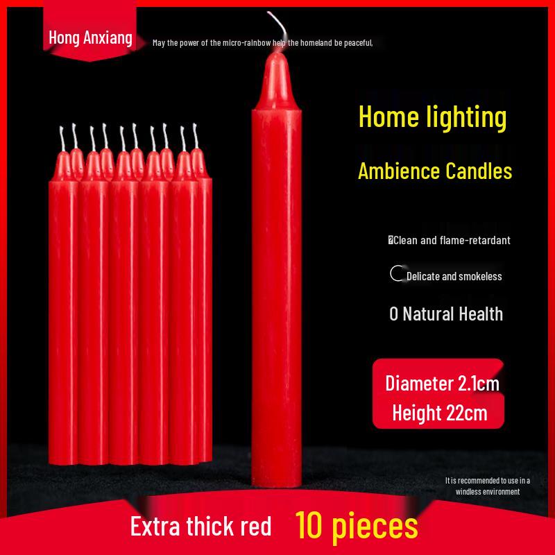 Smoke-free and odorless mini emergency candles for outdoor use in power outages and for festive decoration - Red and white