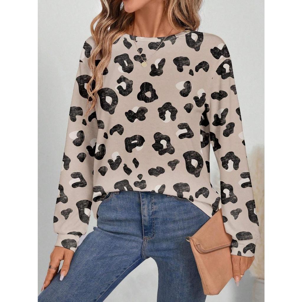 Женские толстовки с круглым вырезом, 3D-принтом с леопардовым узором, модные повседневные с длинным рукавом