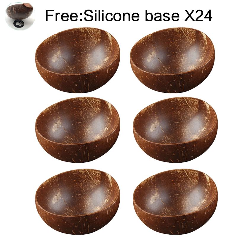 Набор кокосовых мисок Натуральная ручная работа Посуда из кокосовой скорлупы Деревянная ложка Десерт Фруктовый салат Для смешивания Рис Рамен Деревянная бамбуковая миска