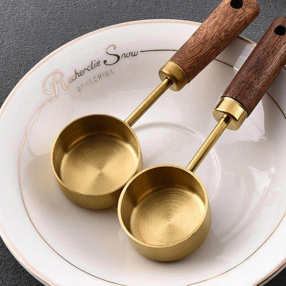 Flat Bottom Stainless Steel Measure Spoon with Wood Handle Kitchen Measure Tools  Condiments