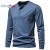 Cozy Up Мужская мода повседневная передняя планка базовые футболки Henley с длинными рукавами