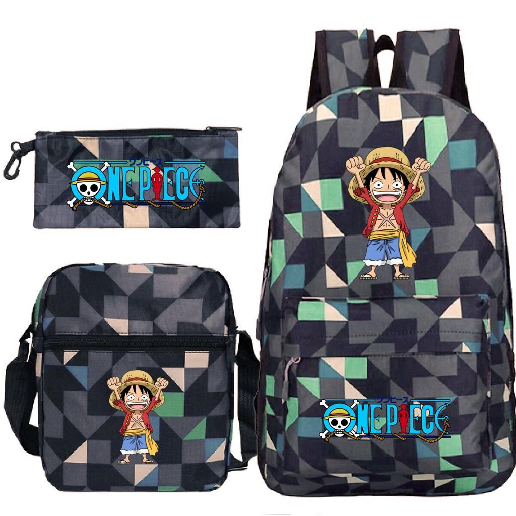 New Animation One Piece Printed Backpack for Primary and Secondary School Students Large Capacity School Bag Combination Three-piece Set