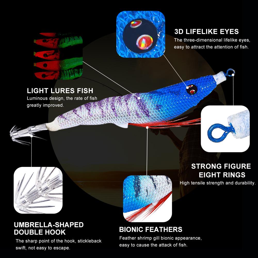 Eging Luminous Squid Shrimp Hooks Bait for Squid 10.7CM 6.3G Искусственная приманка в виде осьминога и креветки Calarmar Товары для рыбалки