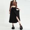 Необычная юбка средней длины для женщин, осенняя тонкая юбка трапециевидной формы большого размера с высокой талией, черная корейская модная женская одежда