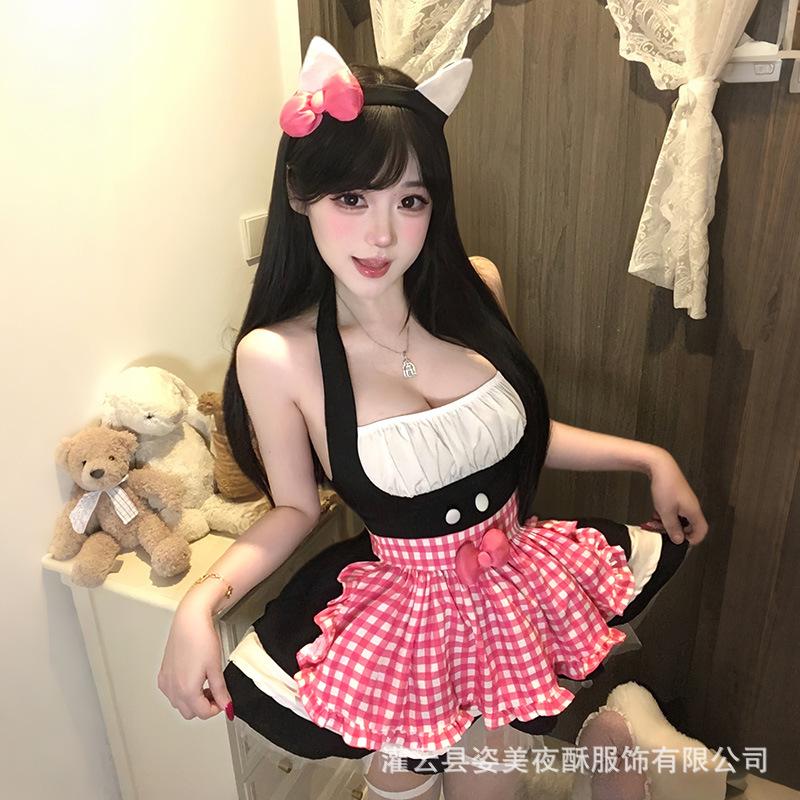 Erotic lingerie cute kitty pussy maid uniform sexy pure desire flirting qqny suit