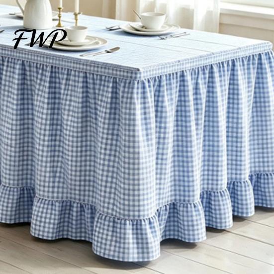 Plaid Table Skirt for Classroom Ruffled Skirt, Durable Polyester Cover with Hook And Desk Teachers Loop Fasteners, Decorative Party Wedding