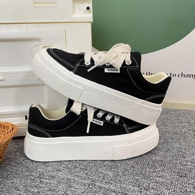 Нишевый дизайн, классические модные женские модели 2025 года, весна-лето, новые повседневные универсальные туфли на плоской подошве черного цвета, корейская версия парусиновых туфель прилив