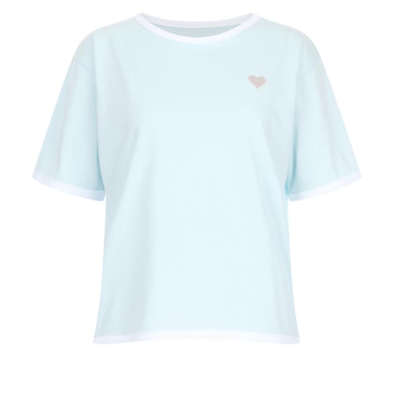 Shop Women Color Block Round HearT Embroidery ShorT Sleeve T shirT Dai Wsh 205