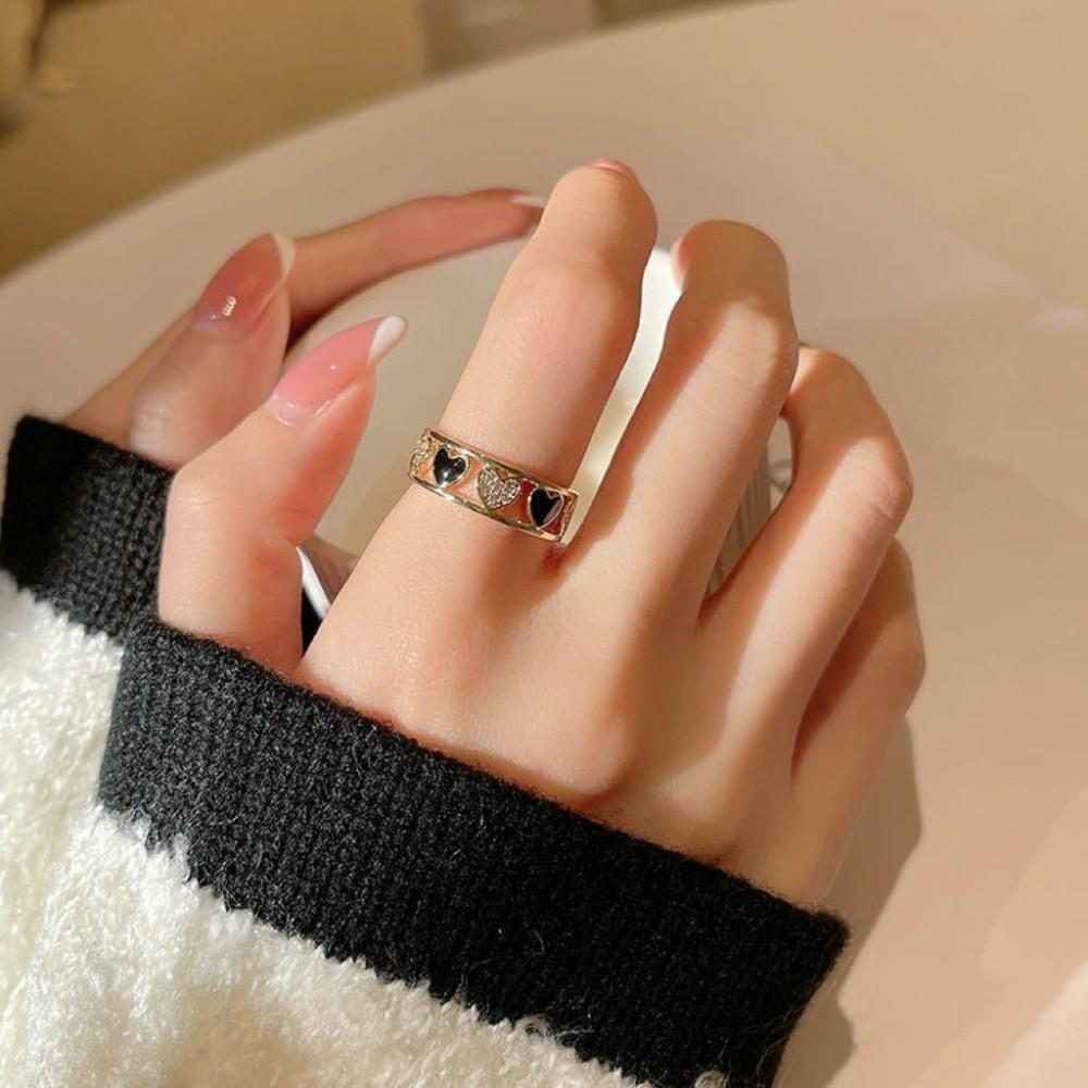 Adjustable Heart Ring Exquisite Rhinestone Ring Trendy Finger Ring  Hipster