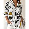 Women's long-sleeved shirt, trendy Santa Claus pattern, versatile commuting daily wear