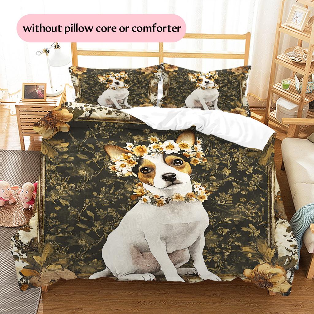 Vintage dog  Pattern Bedding Quilt Set Quilt Cover Pillowcase Home Decoration  Gift (1 * duvet cover + 2 * pillowcase, without core)