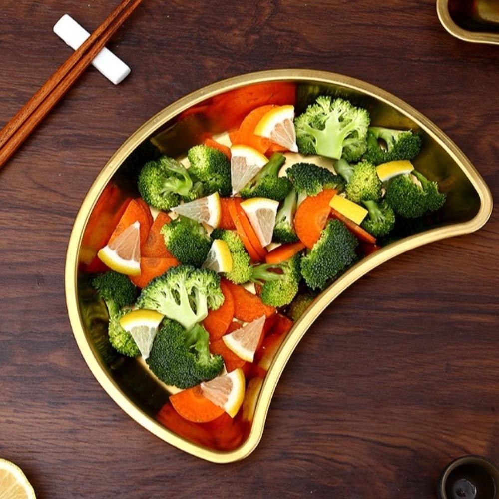 Mutifunctional Half-Moon Metal Trays Funny Child Plate Dinnerware Vegetable Plate Family Reunion