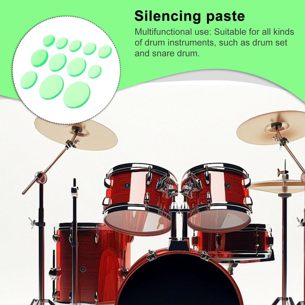 Alasum Damper Pad 12 Piece Set Silicone Drum Pad Green Silencer Sticker Dam Drum Pad Ampossible Pad Наклейка на барабан Overtone Sticker Accessories