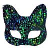 Breathable Masque for Long Wear Cat Masquerade Masque, Sparkly Sequins/Velvet/Black Half Face Lightweight Eye Theme Parties Women Men Halloween
