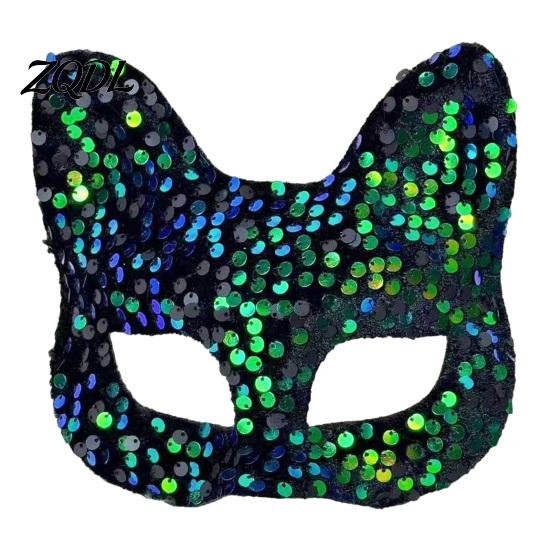 Breathable Masque for Long Wear Cat Masquerade Masque, Sparkly Sequins/Velvet/Black Half Face Lightweight Eye Theme Parties Women Men Halloween