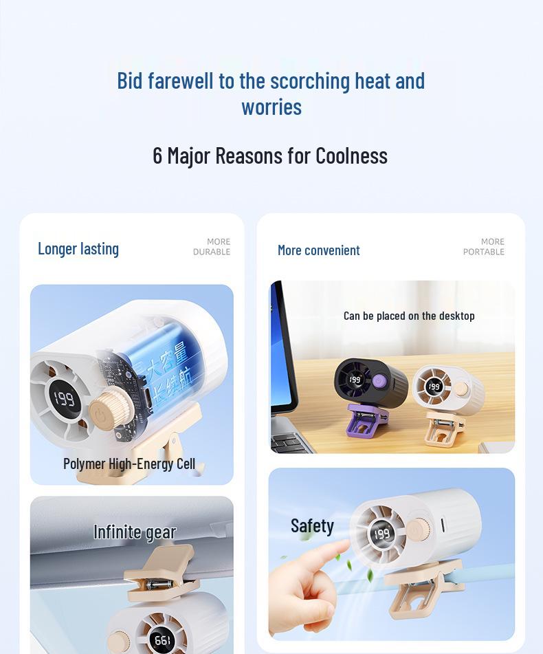 High-Speed Digital Display Clip Fan with Semiconductor Cooling and 100-Speed Settings