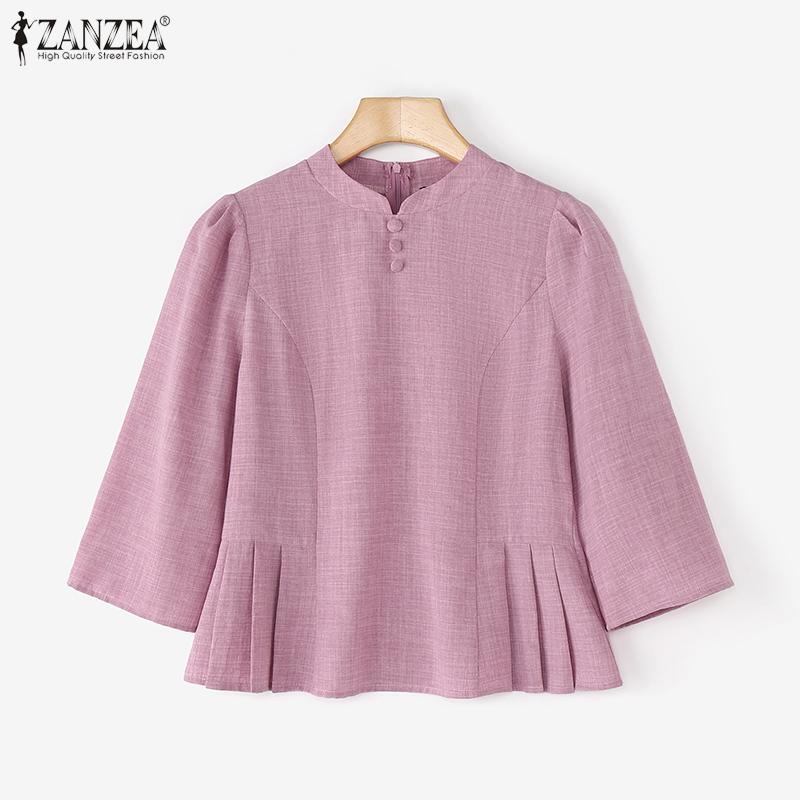 ZANZEA Женская повседневная блузка в стиле ретро со стойкой и рукавом 3/4
