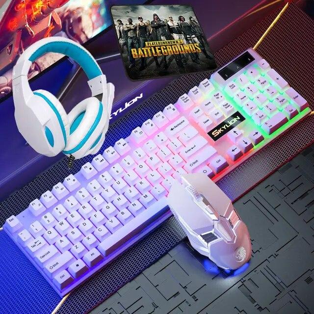 4 In 1 Gaming Keyboard Wired Mouse Headphone Mouse Pad Kit RGB Backlight Keyboard Gamer Ergonomic Mause Mousepad Headset Combos