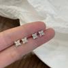 S925 Sterling Silver Mini Clover Stud Earrings Women's Exquisite Compact Temperamental High-Grade Earrings Zircon Simple Earrings