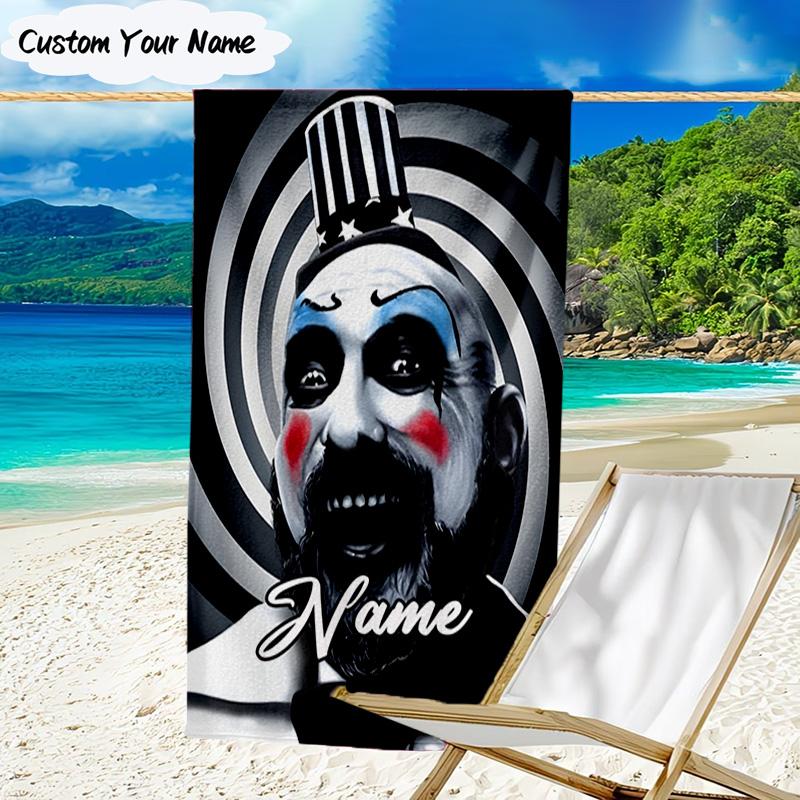 1PC Custom Name Clown Horror Heart Beach Towel, Lightweight Quick-Dry for Man Woman, for Summer Travel, Swimming Pool Birthday Gift
