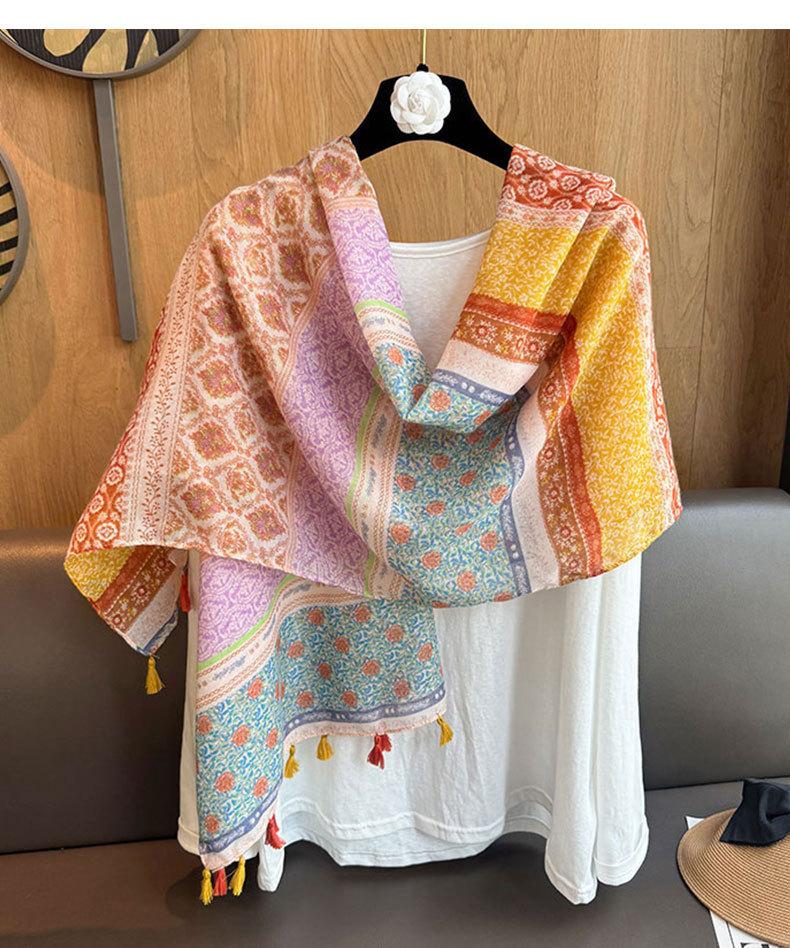 2025 spring and summer new rainbow celebrity style cotton and linen silk scarf female mother elegant commuter air-conditioned room shawl fashion