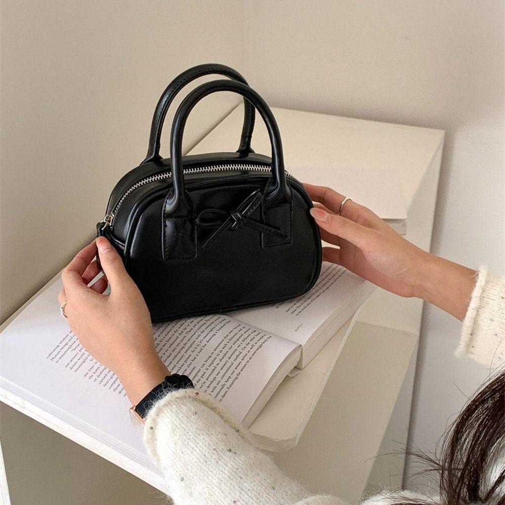 Solid Color Boston Bag PU Leather messenger bag Ins Shoulder Bag  Girls/Female