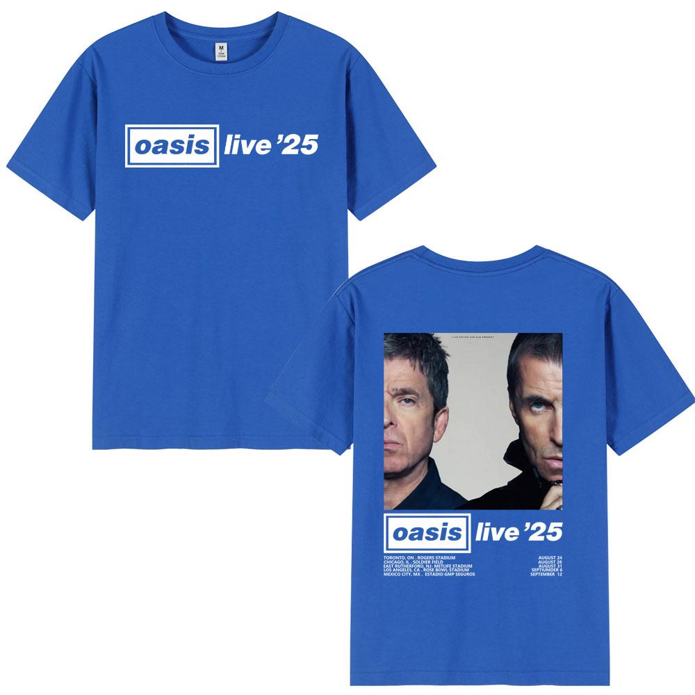 O-Oasis Live 25 Tour Футболки Футболка Британской рок-группы Мужская одежда Хлопок Повседневная Футболка с коротким рукавом Оверсайз Уличная одежда