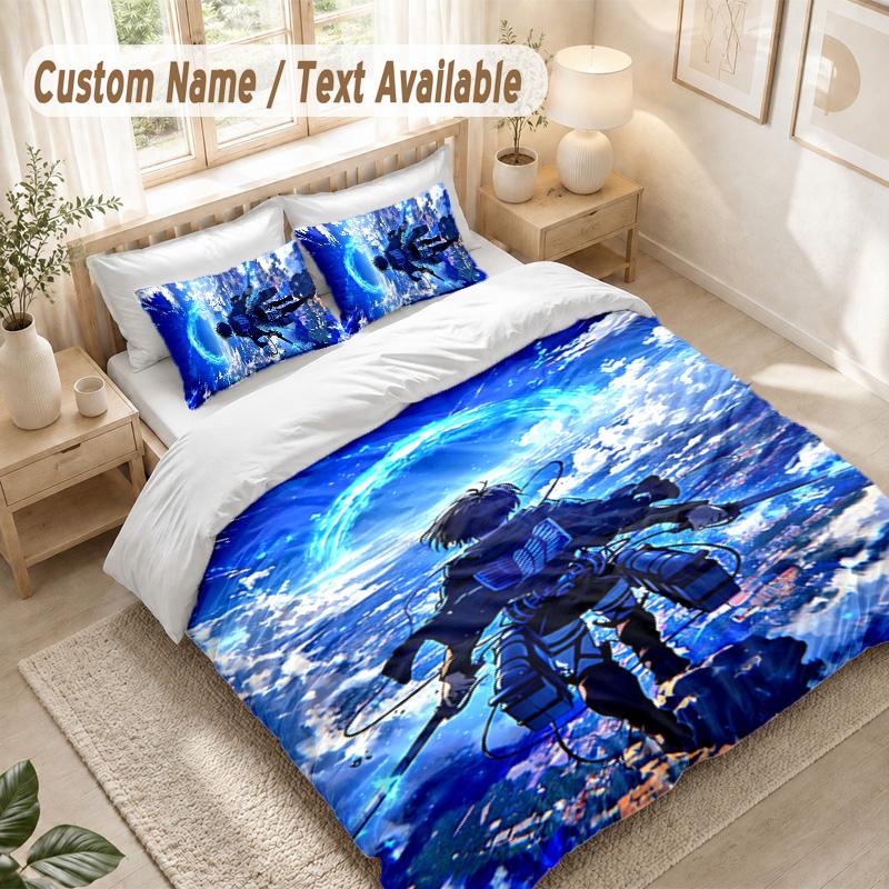 Attack on Titan Bedding Set, 1 Duvet Cover & 2 Pillowcases Soft Comfortable Bedroom Home Textile Decor