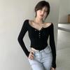 Knitted Top for Women Long Sleeve Slim Fit Casual Style Solid Color