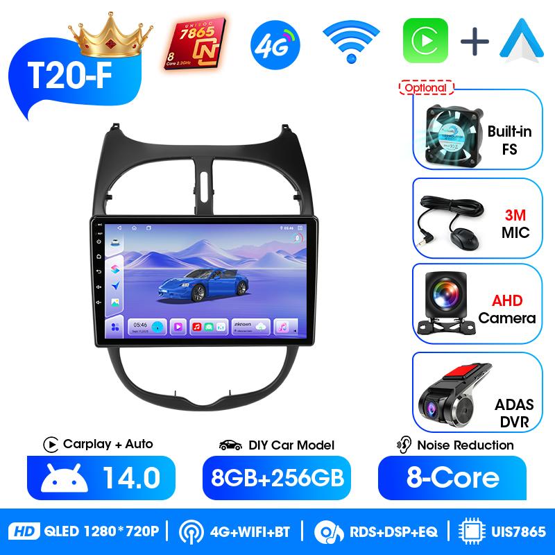 Srnubi 2Din Car Stereo Radio For Peugeot 206 206CC 206SW C2 2001-2008 Wireless Carplay Android Auto Mirror Link BT Head Unit