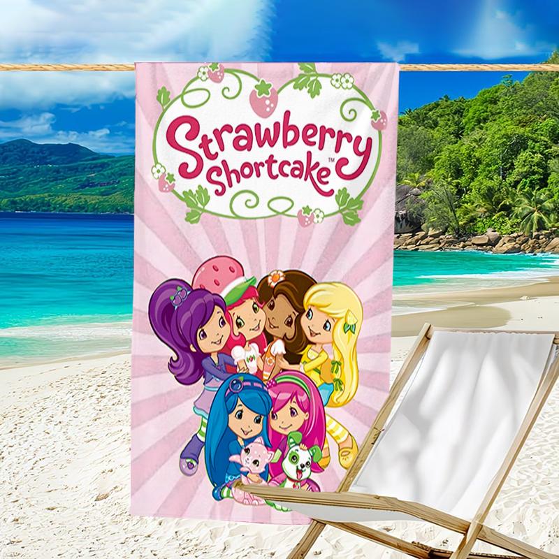 1pc Princess Strawberry6 Beach Towel, Beach and Seaside Swimming Pool Equipment, Fashion Pattern, Rectangular, Travel Essentials