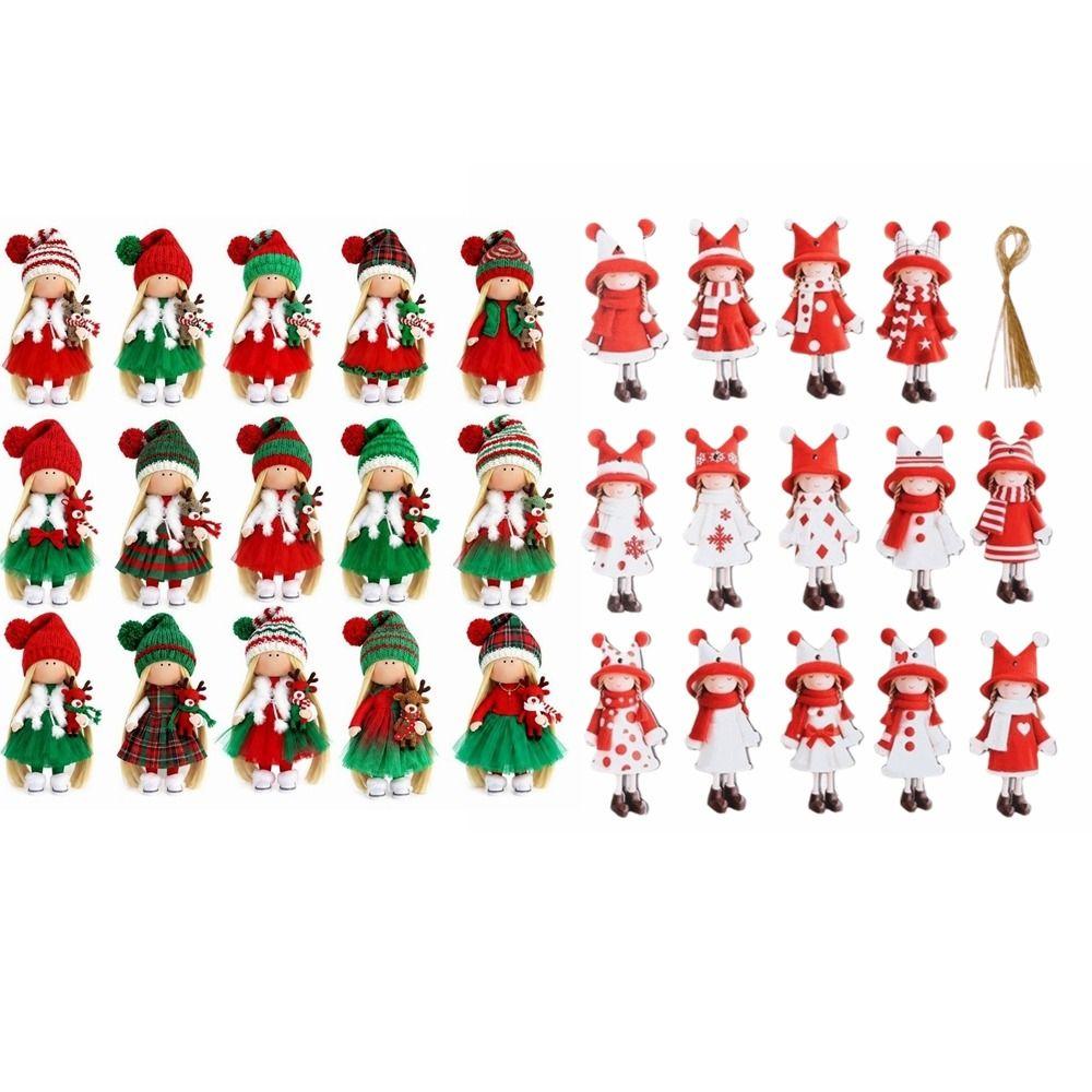 14/15pcs Classic Wooden Christmas Tree Ornaments 2D Flat Cute Girl-Shaped Pendant Colorful Design Xmas Hanging Holiday