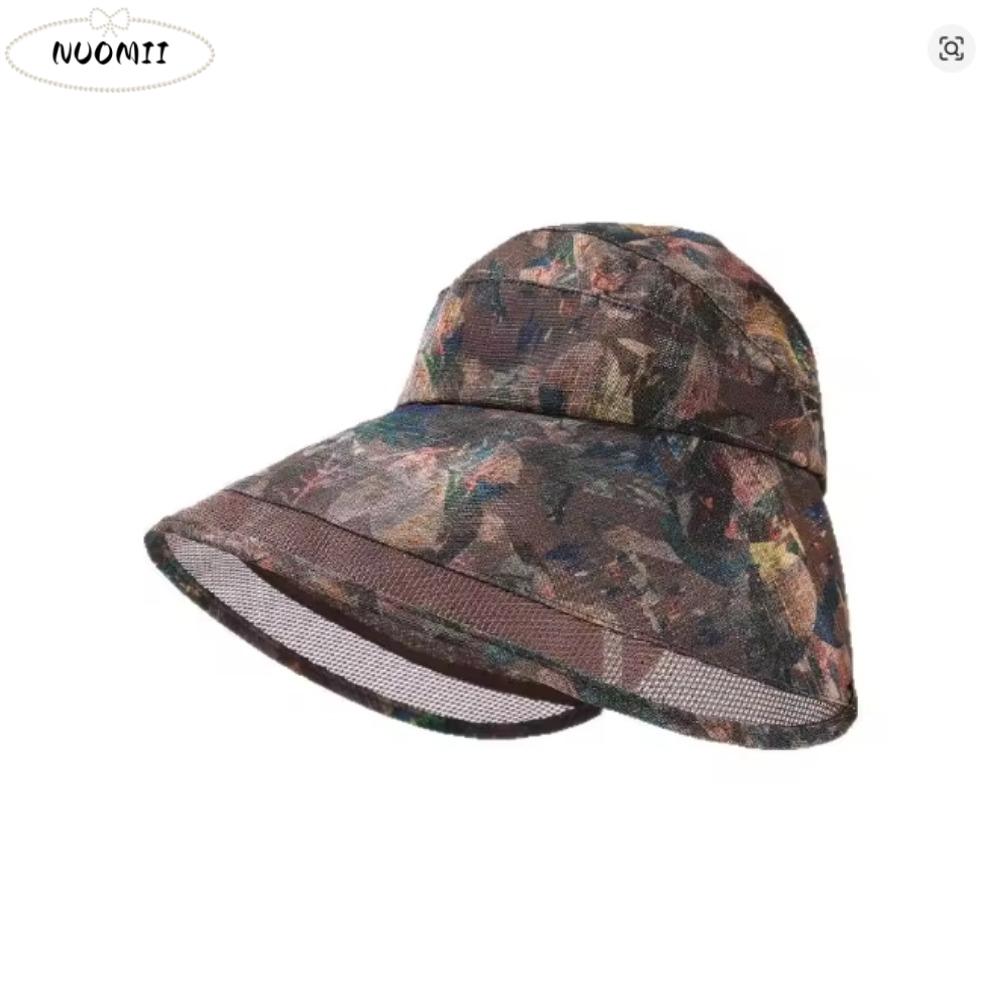 Fashion Adjustable Flower Empty Top Cap Polyester Breathable Anti-Sun Fisherman Hat Mesh Leaf Large Brim Sun Hat Leisure