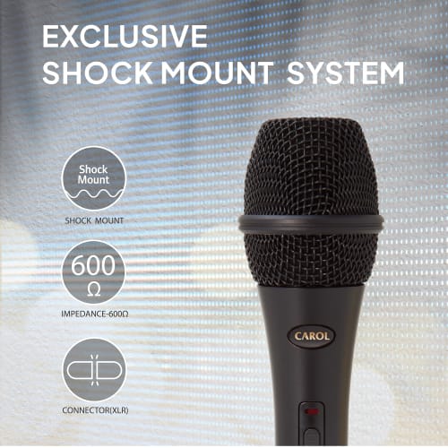 CAROL GS-67 Karaoke Microphone, XLR Dynamic Type, Super Cardioid, Feedback Suppression, for Singing, Parties, and PA Systems, with Switch and 4.5m Cab