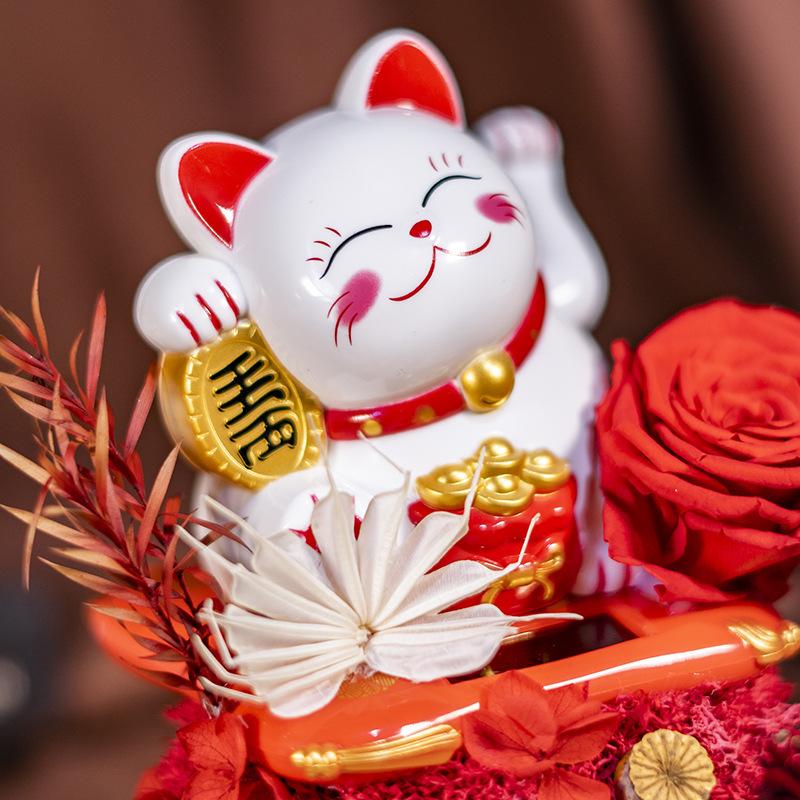Eternal flower lucky cat glass cover finished product opening housewarming gift store home creative ornament rose