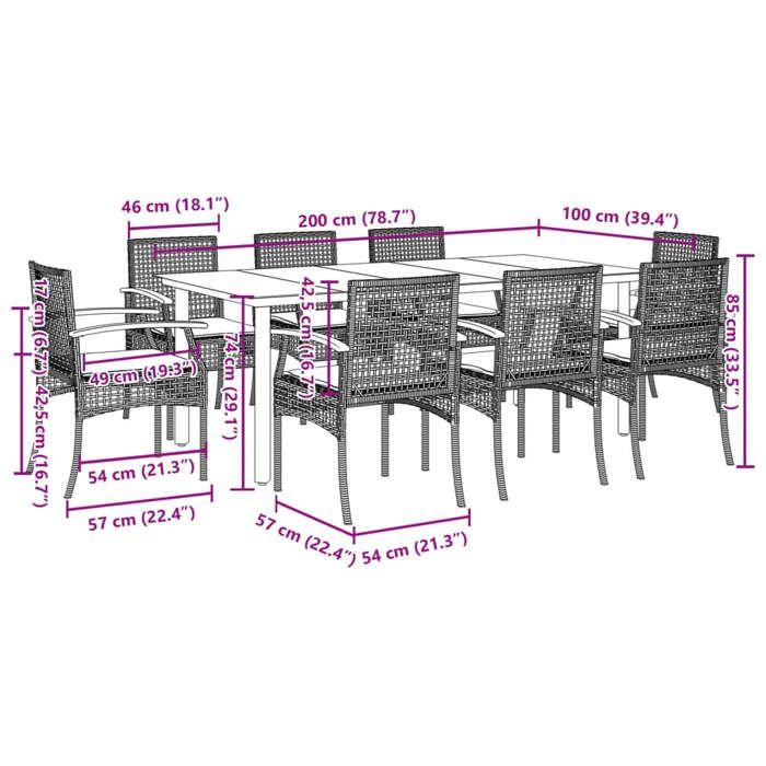 VidaXL Ensemble à Manger de Jardin avec Coussins 9 pcs, Table de Terrasse, Meubles de Patio, Mobilier d'Extérieur, Beige 3213637