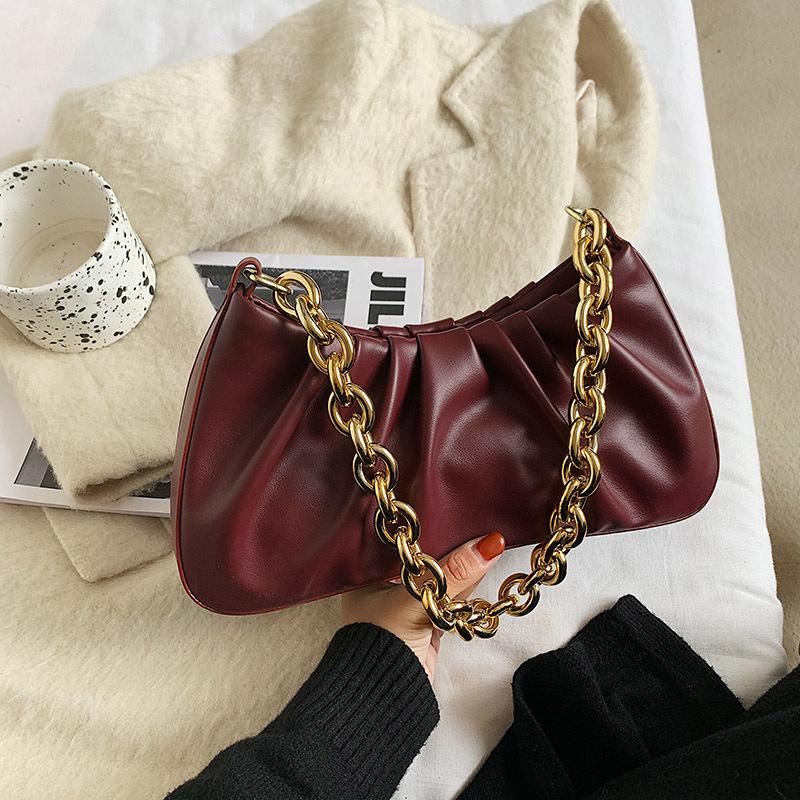 Модная сумка из искусственной кожи под мышкой для женщин, однотонная, с металлической цепочкой, на плечо, женская дорожная модная ручная сумка