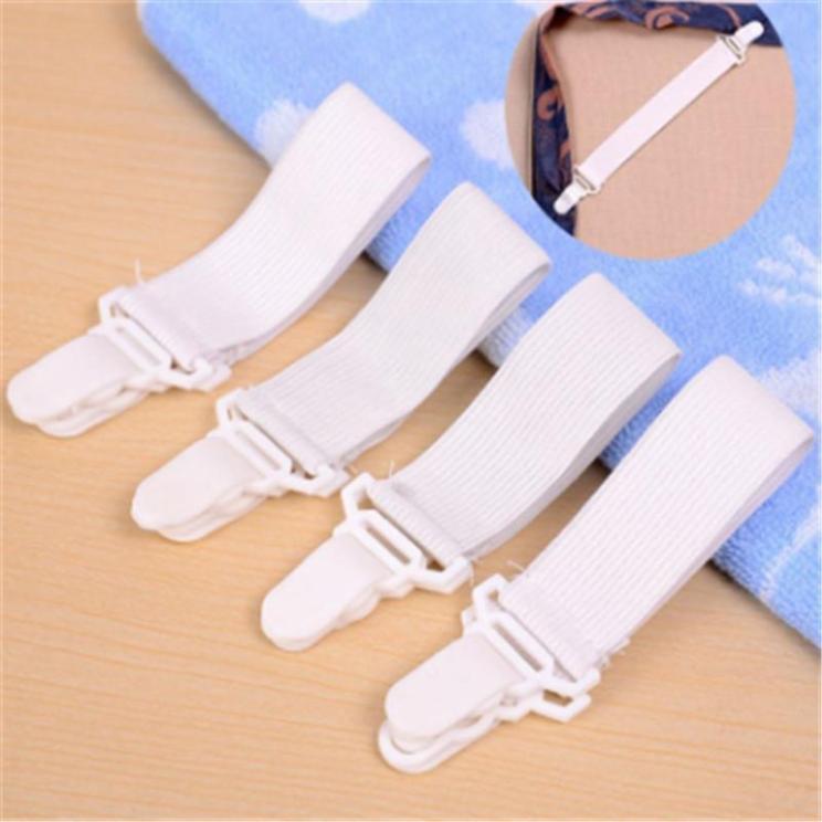 4 Pcs White Bed Sheet Mattress Cover Blankets Grippers Clip Holder Fasteners Elastic Set