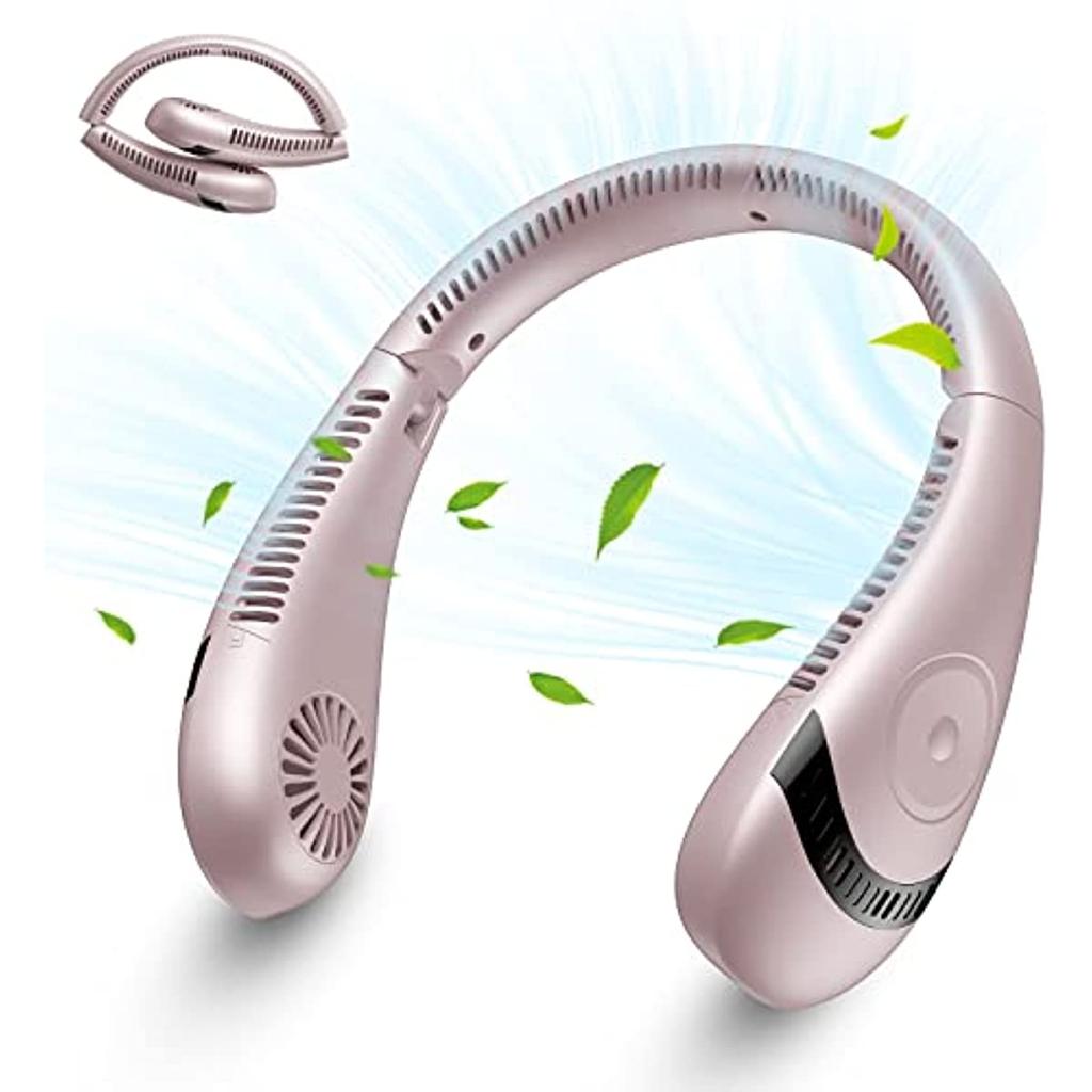 Neck Fan, 5000mAh Foldable Bladeless Neck Fans Portable Rechargeable, 3 Speeds Adjustment 360° Cooling Airflow, Hands Free Wearable Personal Fan,