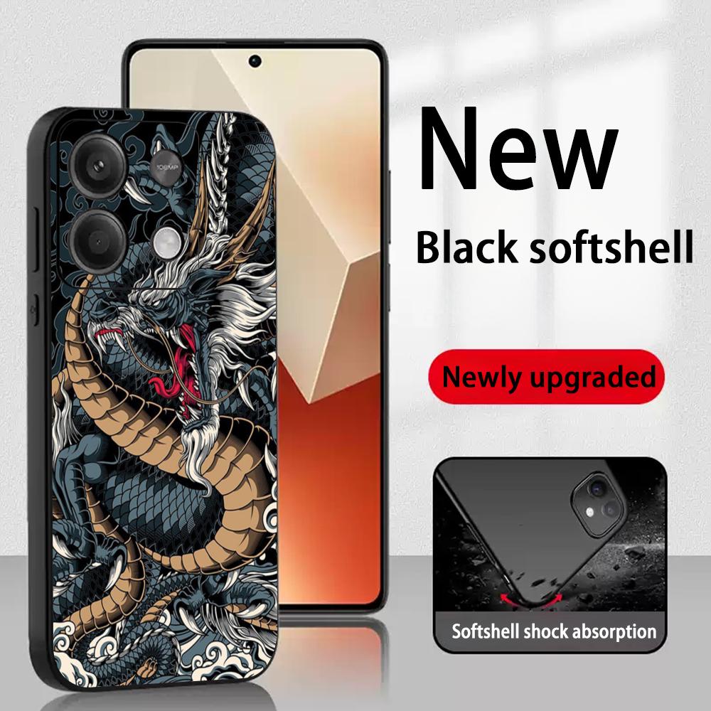 Японский дракон Супер крутая картина Чехол для телефона Для Redmi Note 14 13 12 11 Pro Plus S 5G 14C A3 Мягкая черная крышка для телефона